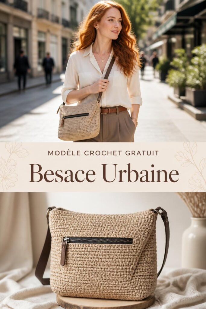 Besace urbaine en crochet avec poche zippée style luxe