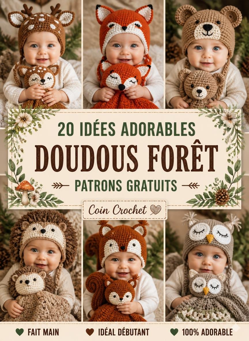 Épingle Pinterest doudous animaux de la forêt au crochet, patrons gratuits