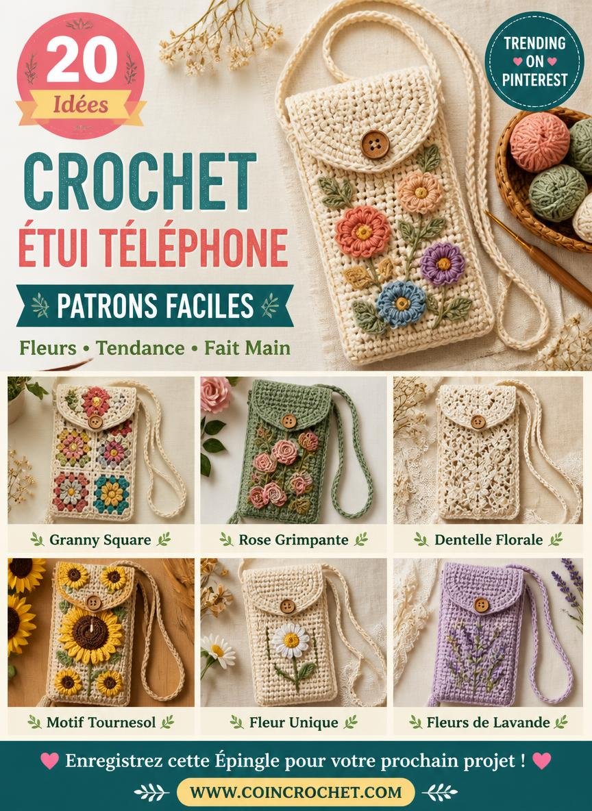 Modèle et tutoriel gratuit d'étui de téléphone portable en crochet facile avec diagramme
