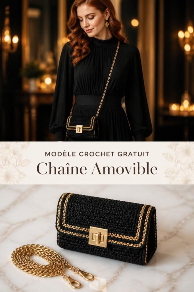 Pochette crochet chaîne amovible dorée, sac de soirée fait main