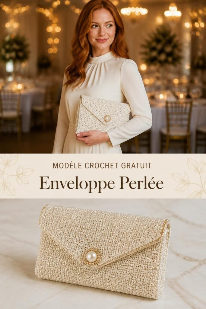 Pochette crochet enveloppe bouton perle, sac de luxe fait main