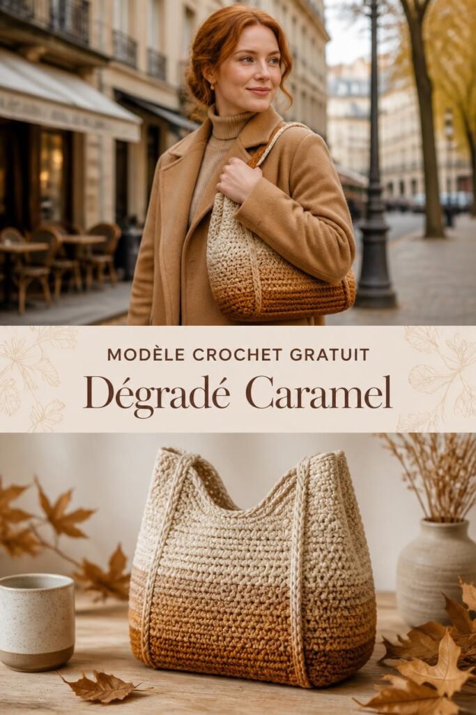 Sac cabas crochet matelassé dégradé caramel intemporel fait main