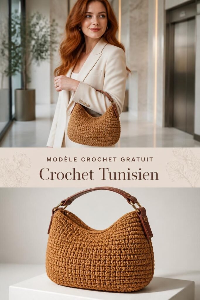 Sac structuré crochet tunisien it-bag, sac de luxe fait main