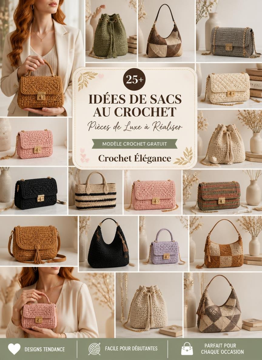 Collection de 25 sacs au crochet de luxe inspirés des grandes marques, modèles tendance