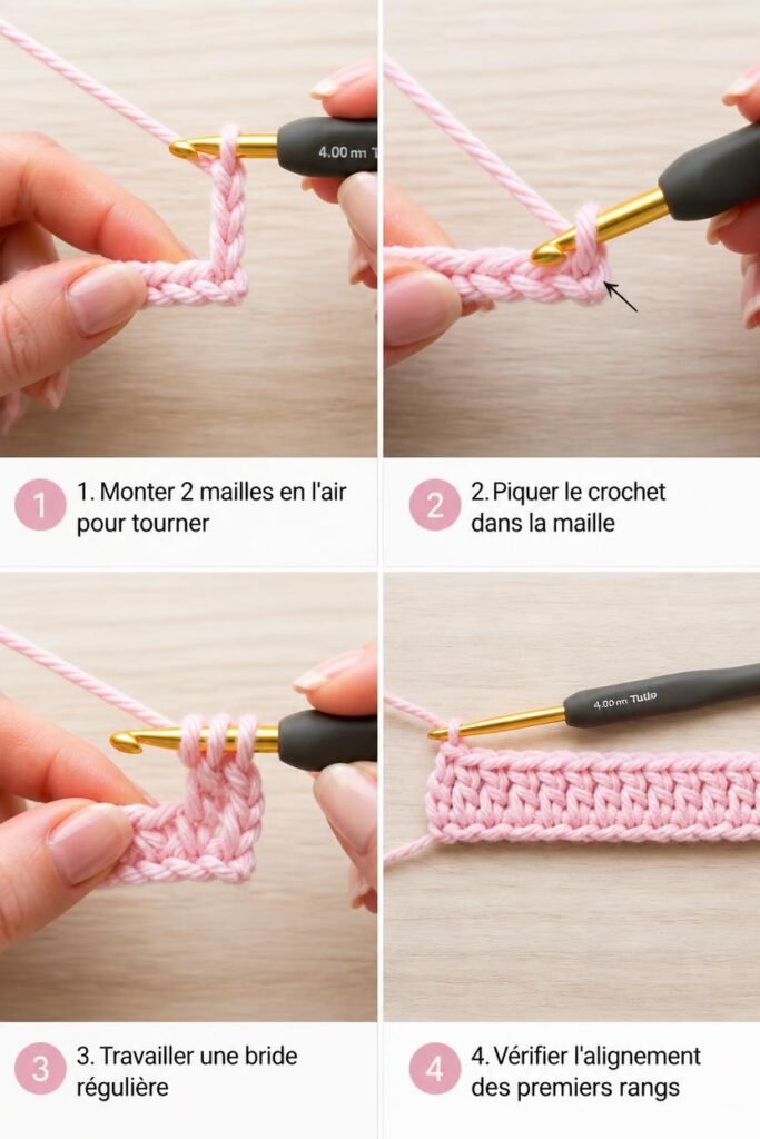 Tuto couverture bébé au crochet : étape 2, réaliser le premier rang de brides